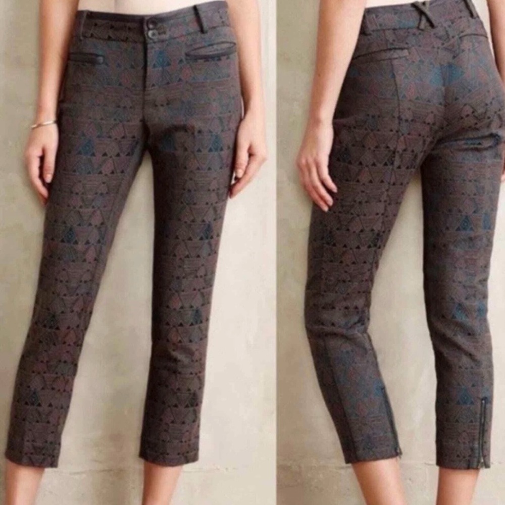 Anthropologie Cartonnier Pants Womens Sz:6 Gray Teal Charlie Ankle Zip Texture